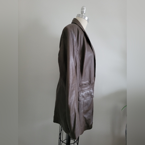 BOD & CHRISTENSEN brown leather hip length jacket - Picture 3 of 10